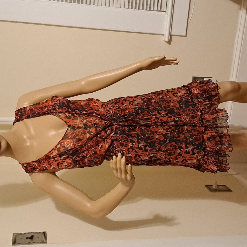 Robbi & Nikki Sheer Red Ruffle Dress sz M